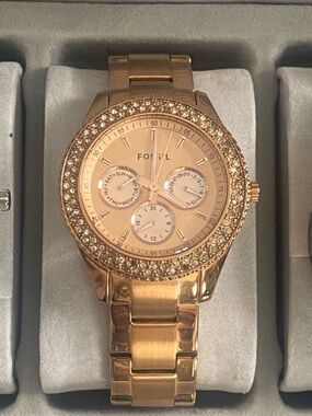 Fossil Rose Gold Crystal-Accent Multi-Function Bracelet Watch